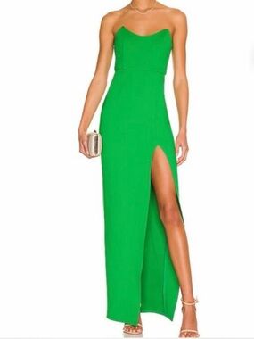 superdown Strapless Emerald Green Gown with Side Slit